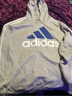 adidas Gray Crewneck Hoodie with Blue Logo